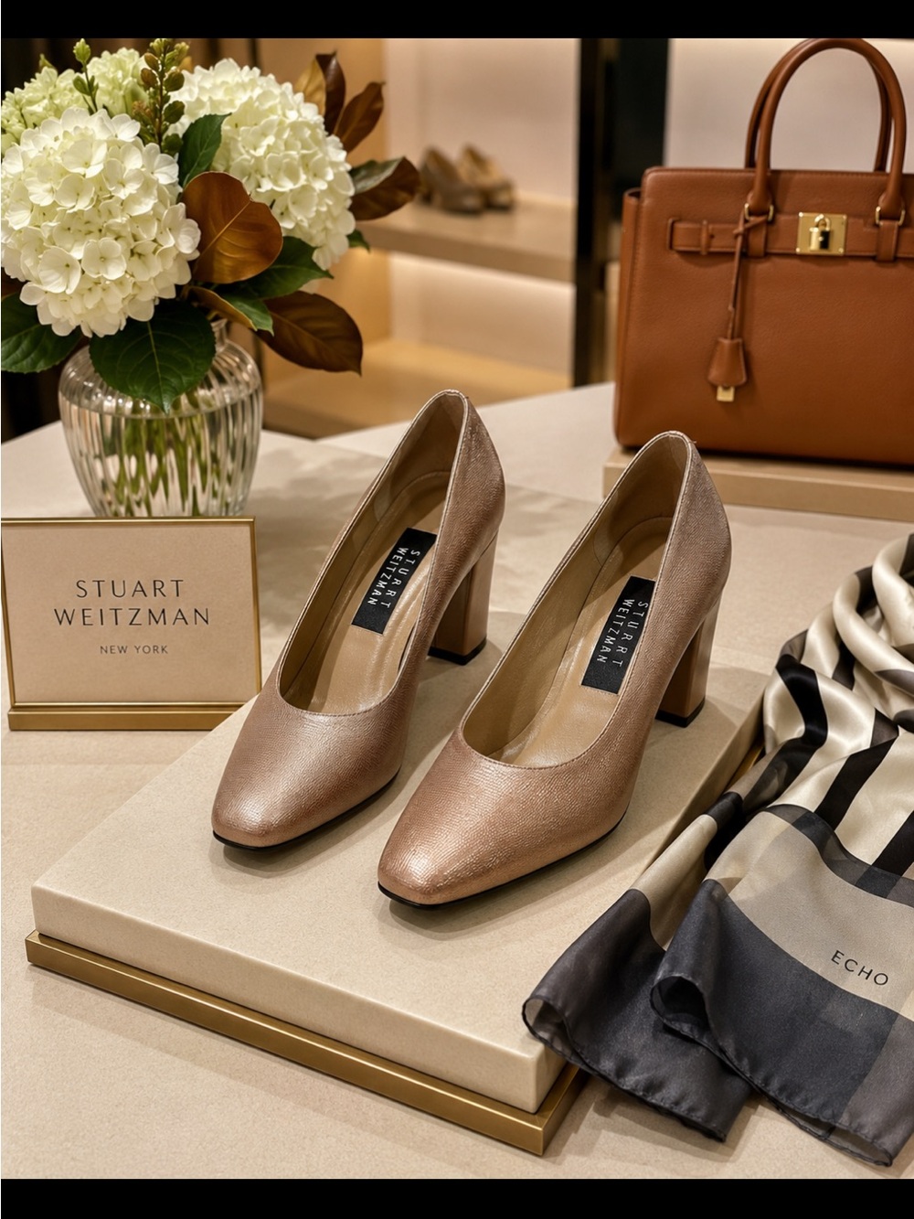 Stuart Weitzman Metallic Block Heel Pumps